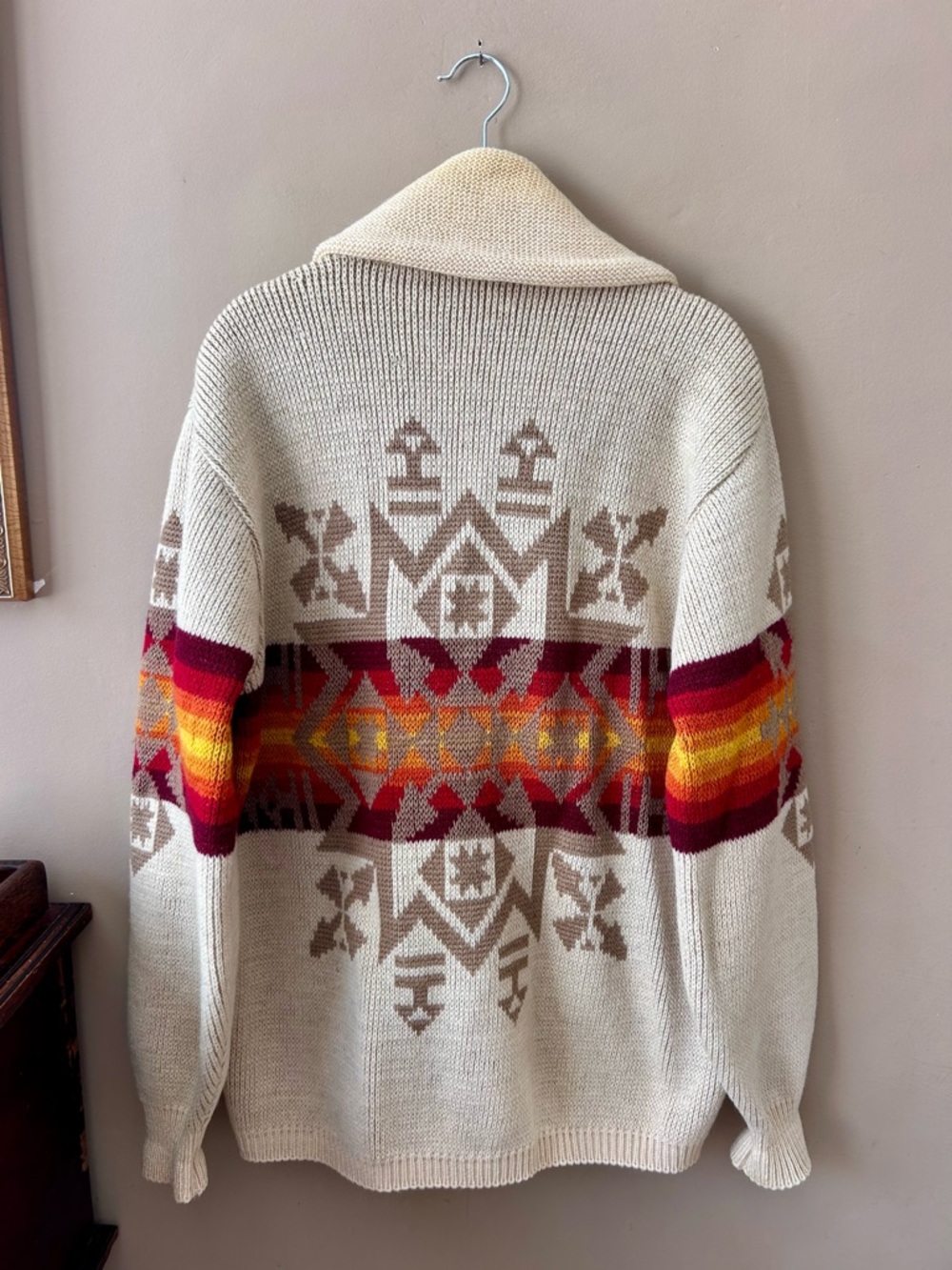 Pendleton Vintage 1970s Western Aztec Wool Shawl Collar Cardigan Sweater M - Picture 6 of 15
